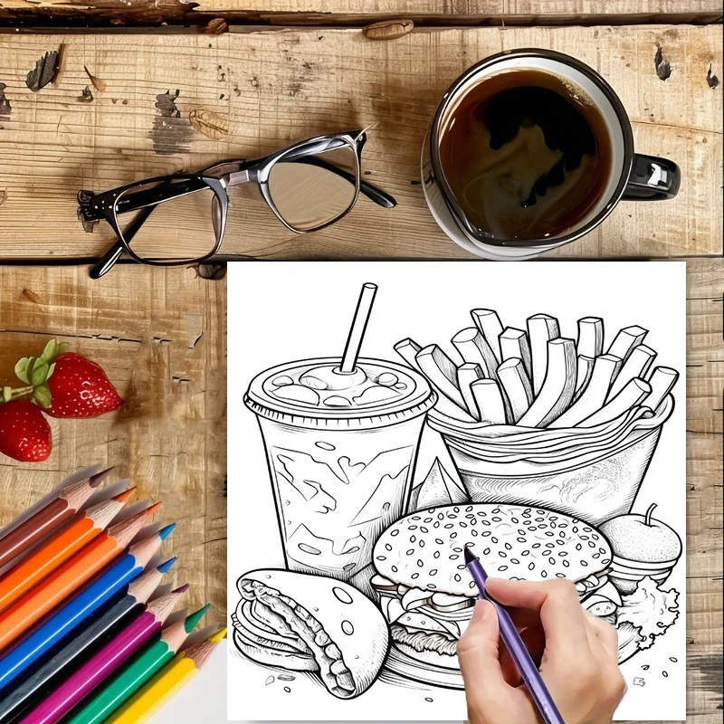 Fast Food Coloring Book for Ad - Food And Snacks Coloring Book Bold And Easy 评论和价格