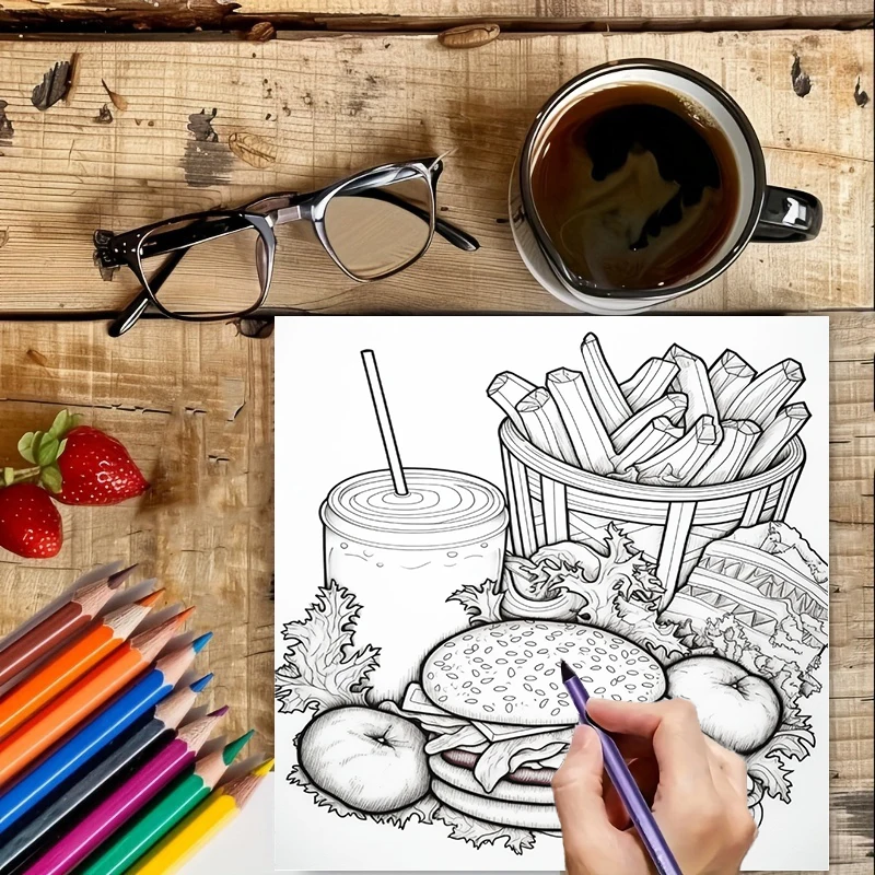 Fast Food Coloring Book for Ad - Food And Snacks Coloring Book Bold And Easy 评论和价格
